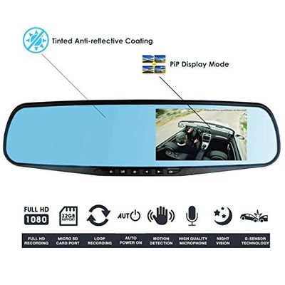 자동 블랙박스 캠 레코더 4.3인치 LCD FHD 1080p 전면 및 후면 DVR GC1054 센서
