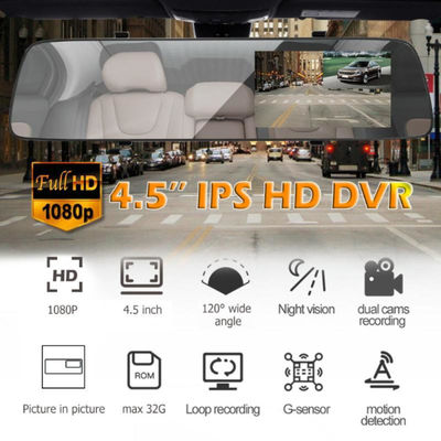 FHD 1080P 미니 주차 모니터링 백미러 자동차 레코더 듀얼 렌즈 카메라 5V