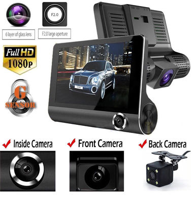4인치 자동차 캠코더 FHD 1080P 트리플 렌즈 DVR 대시보드 카메라 170도