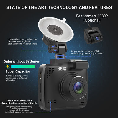 70mi 대시캠 듀얼 렌즈 4K UHD 기록하는 자동차 카메라 DVR 야간 시력 WDR 짜맞춘 GPS 와이파이 G-센서 움직임 검출