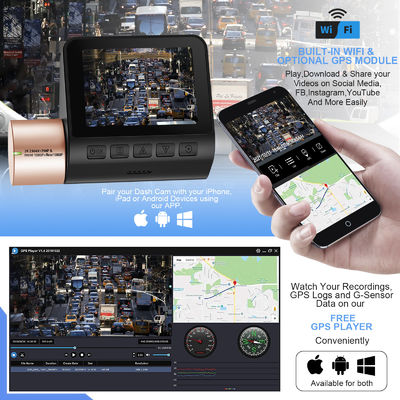 듀얼 렌즈 보이지 않는 대시 캠 DVR 나이트 비전 WDR GPS 내장